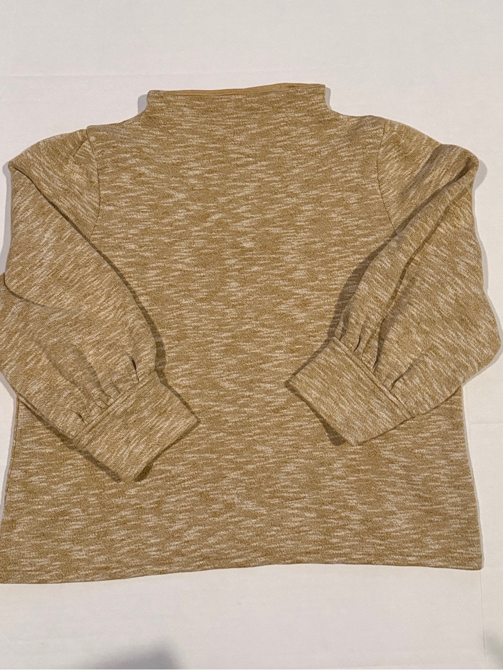 Madewell Gathered-Sleeve Mockneck Top Heather Gold Retro Transitional Academia